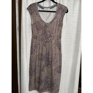 Boden Size 4L Peacock Print Scoop Neck Sleeveless Knee Length Dress Margot